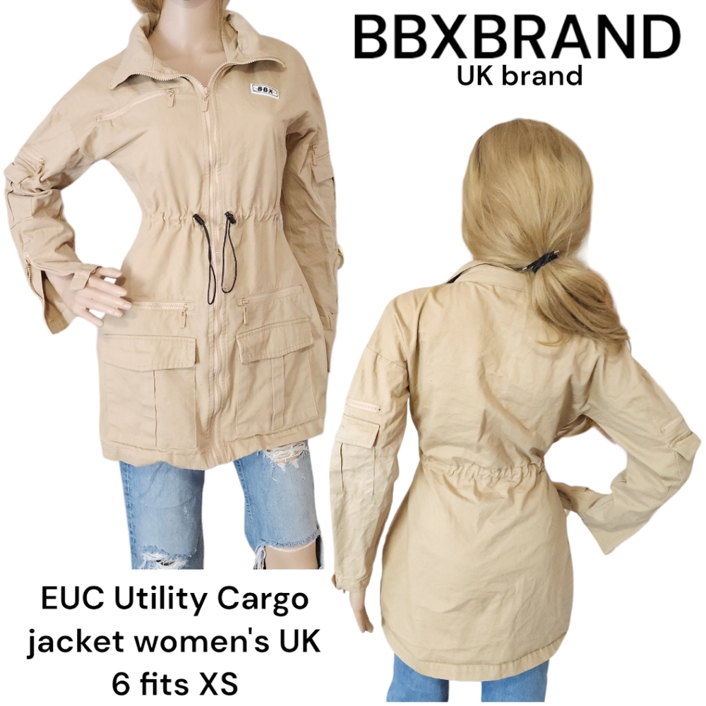 BBXBRAND Women's utility Cargo Field jacket Sand Tan Coat UK 6 XS